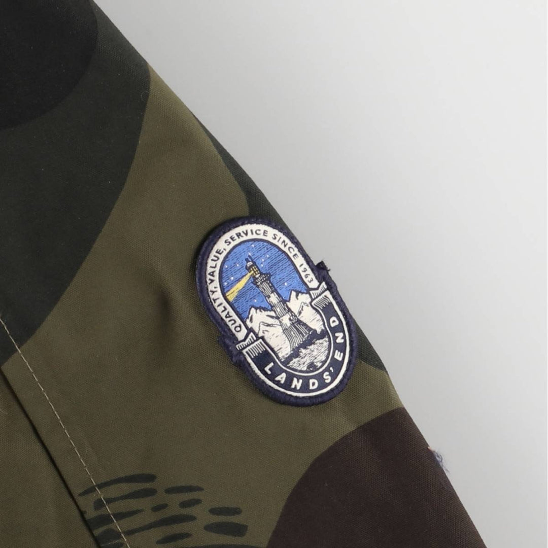 2000'S Lands' End Camouflage Pattern Woodland Camo Down Parka, Men's Size L Nylon Khaki type Vintage Second Hand