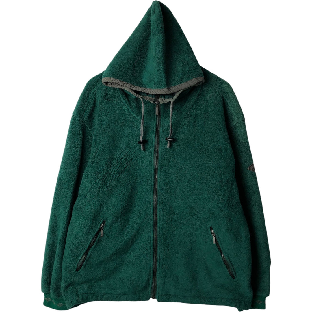 2000'S Eddie Bauer fleece full-zip hoodie, made in the USA, men's size M polyester green type Vintage Second Hand