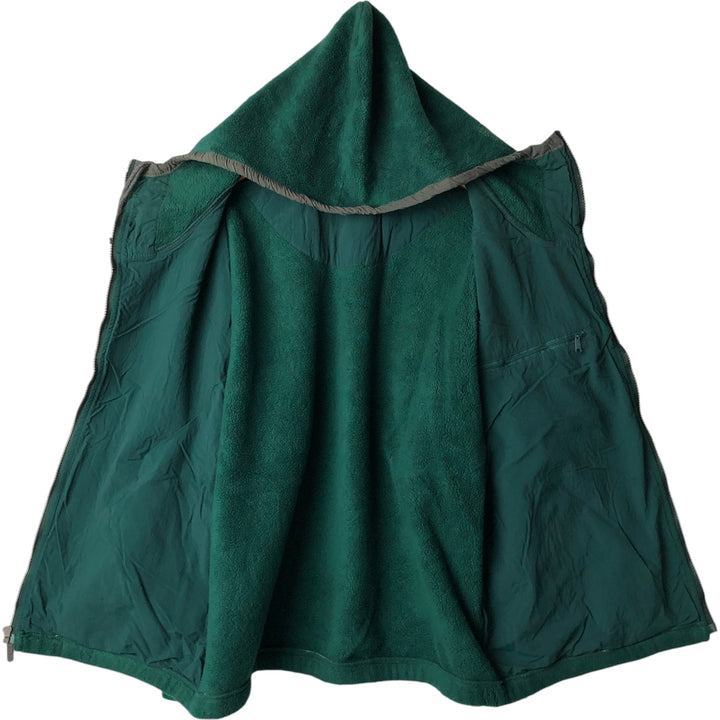 2000'S Eddie Bauer fleece full-zip hoodie, made in the USA, men's size M polyester green type Vintage Second Hand