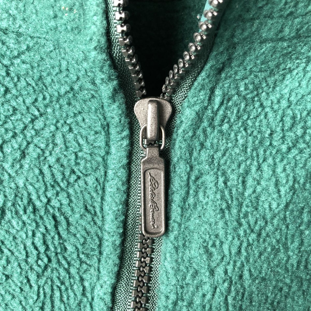 2000'S Eddie Bauer fleece full-zip hoodie, made in the USA, men's size M polyester green type Vintage Second Hand