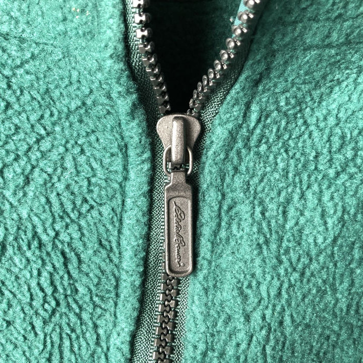 2000'S Eddie Bauer fleece full-zip hoodie, made in the USA, men's size M polyester green type Vintage Second Hand
