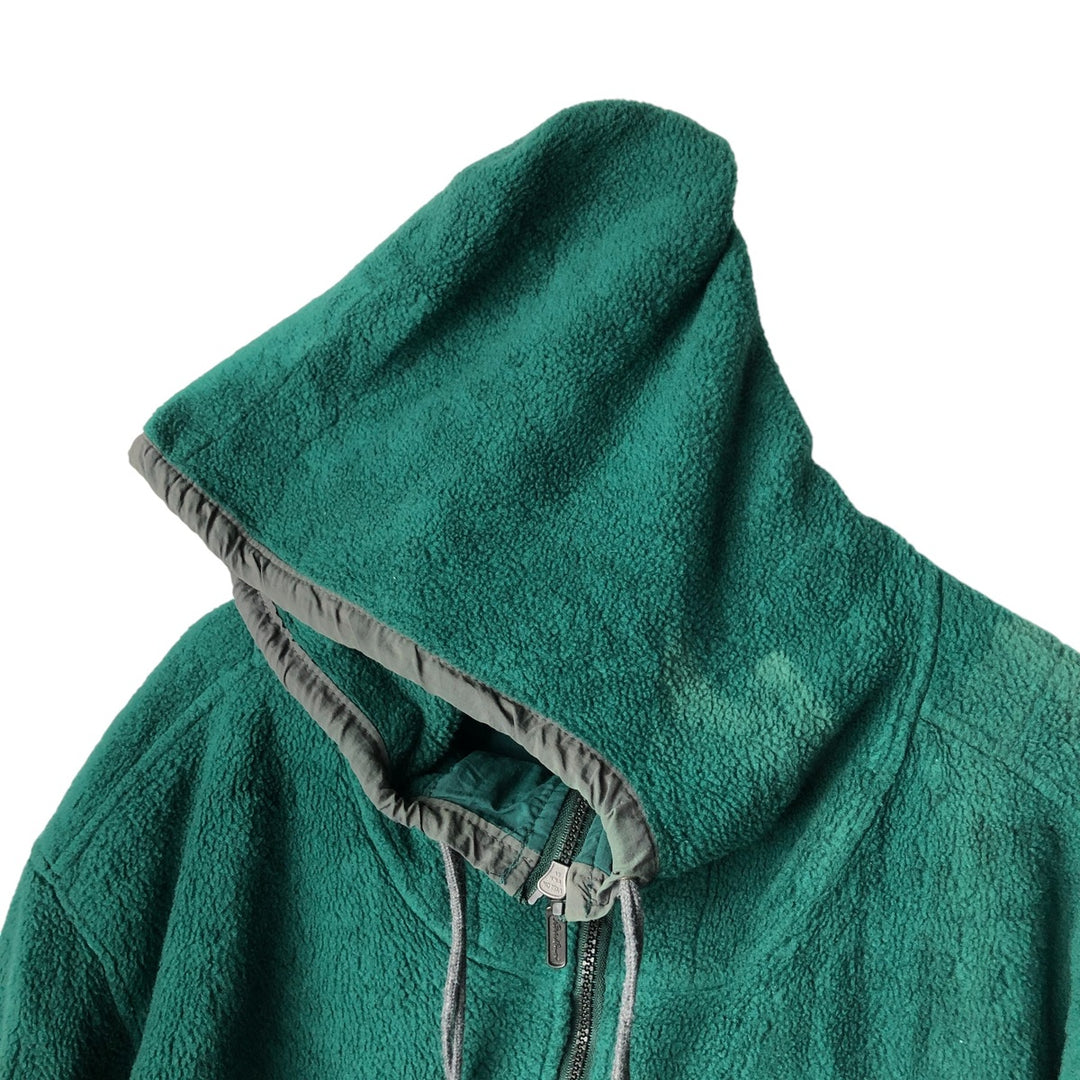 2000'S Eddie Bauer fleece full-zip hoodie, made in the USA, men's size M polyester green type Vintage Second Hand