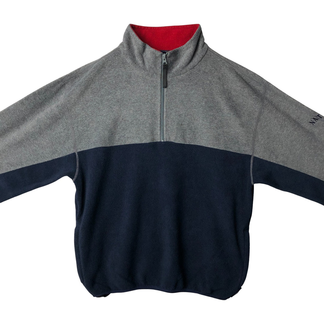 90'S Nautica Half-Zip Fleece Pullover, Made in USA, Men's Size L, Vintage polyester gray type Vintage Second Hand