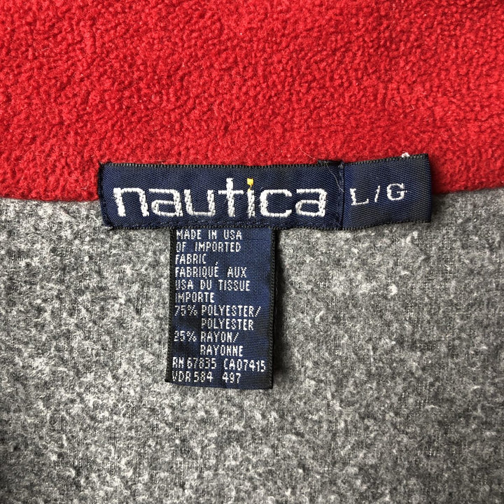 90'S Nautica Half-Zip Fleece Pullover, Made in USA, Men's Size L, Vintage polyester gray type Vintage Second Hand