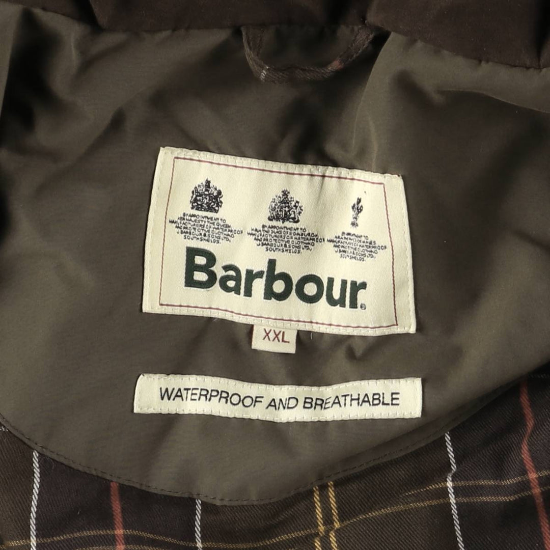 Barbour Waterproof and Breathable 3-Warrant Padded Puffer Jacket, Men's XXL Polyurethane Coated Polyester Khaki type Vintage Second Hand