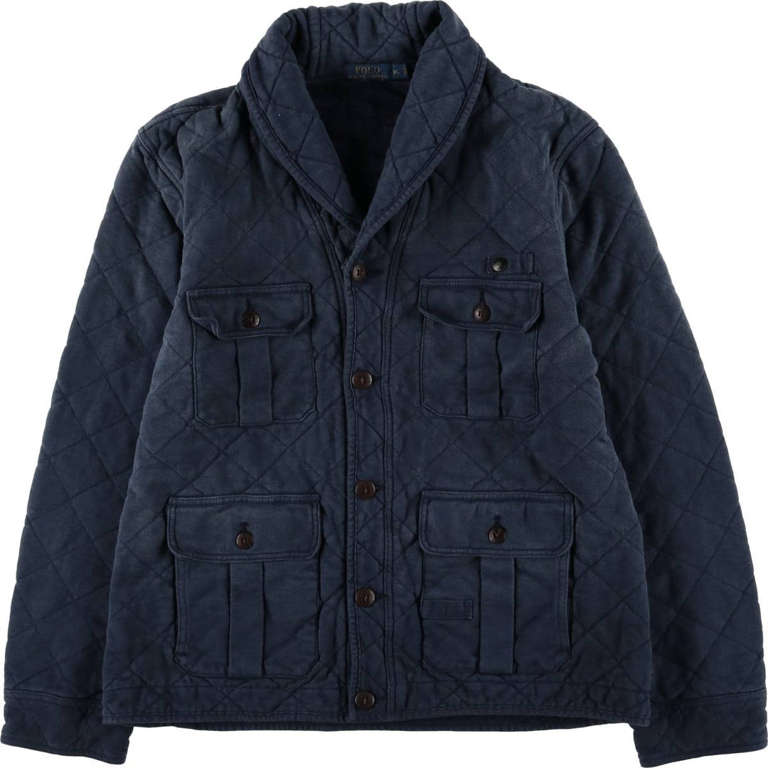 Ralph Lauren POLO RALPH LAUREN shawl collar quilted puffer jacket, men's size XL cotton Navy blue Vintage Second Hand