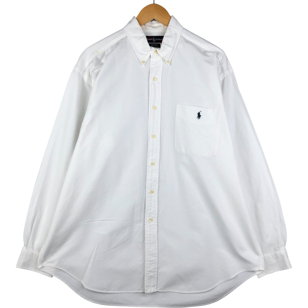 Ralph Lauren BIG SHIRT Long sleeve button down shirt Men's size L cotton white type Vintage Second Hand