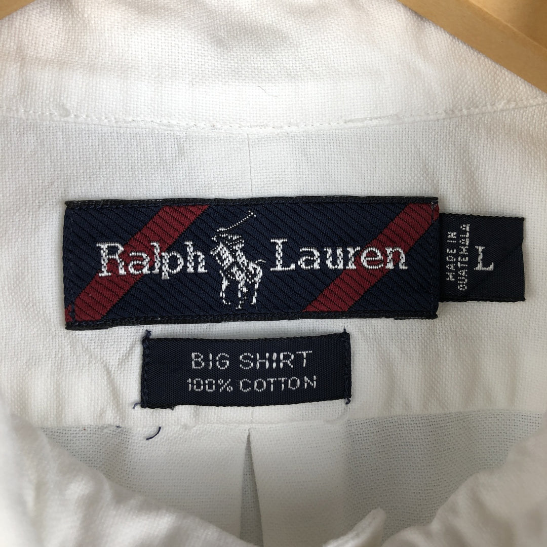 Ralph Lauren BIG SHIRT Long sleeve button down shirt Men's size L cotton white type Vintage Second Hand