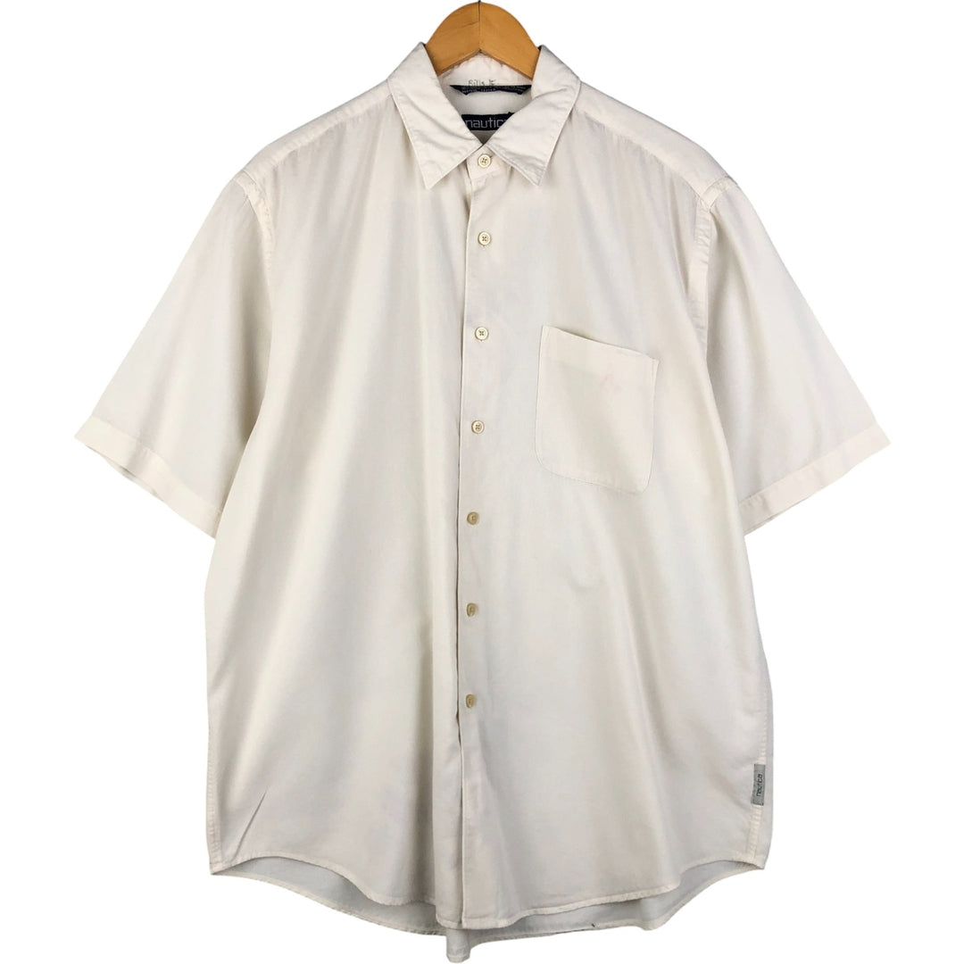 Vintage 90'S NAUTICA short-sleeved lyocell and cotton shirt, size L, men's cotton pale white type Vintage Second Hand