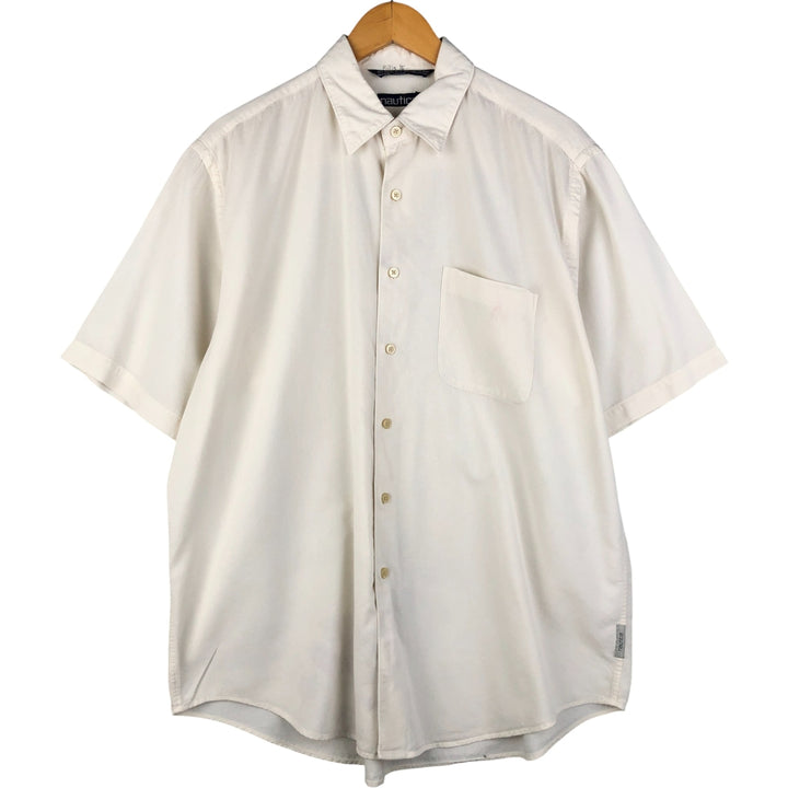 Vintage 90'S NAUTICA short-sleeved lyocell and cotton shirt, size L, men's cotton pale white type Vintage Second Hand