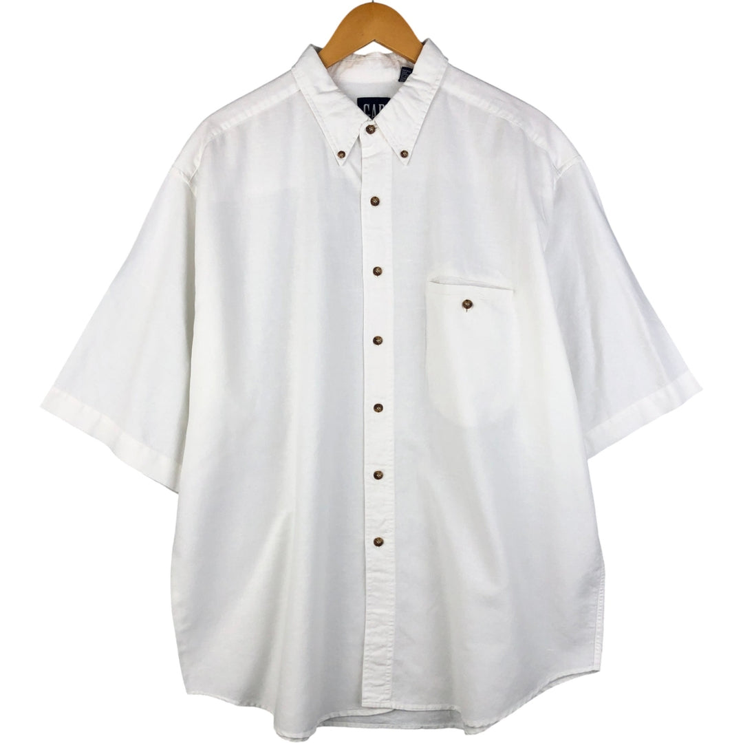 GAP Short Sleeve Cotton and Linen Button-Down Shirt, Men's Size XL linen white type Vintage Second Hand