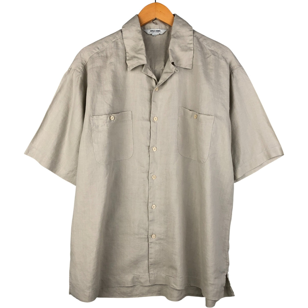LINEA UOMO Short Sleeve Open Collar Linen Shirt, Men's Size L (Same Size as Box Shirt) Lamy Beige type Vintage Second Hand