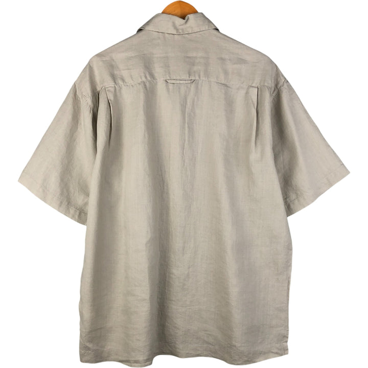 LINEA UOMO Short Sleeve Open Collar Linen Shirt, Men's Size L (Same Size as Box Shirt) Lamy Beige type Vintage Second Hand