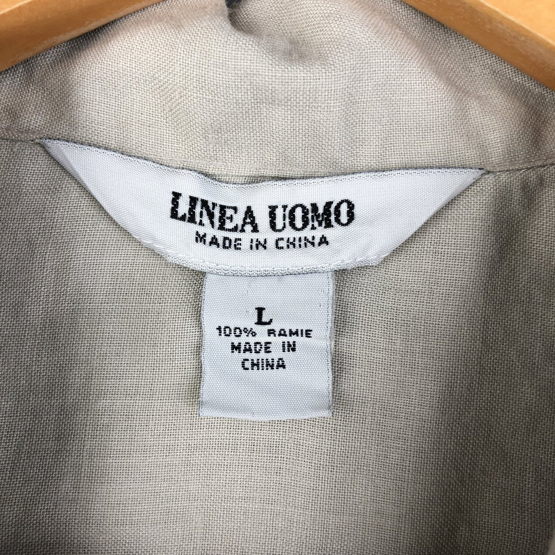 LINEA UOMO Short Sleeve Open Collar Linen Shirt, Men's Size L (Same Size as Box Shirt) Lamy Beige type Vintage Second Hand