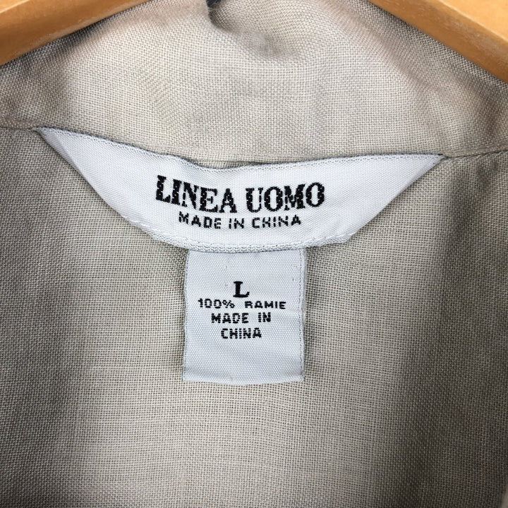 LINEA UOMO Short Sleeve Open Collar Linen Shirt, Men's Size L (Same Size as Box Shirt) Lamy Beige type Vintage Second Hand