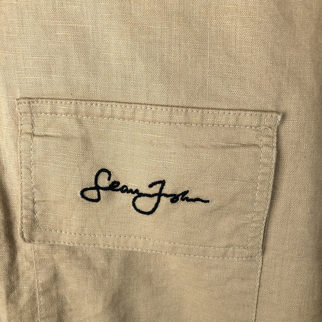 Sean John Short Sleeve Cotton and Linen Shirt, Men's XL (Equivalent) linen yellow type Vintage Second Hand