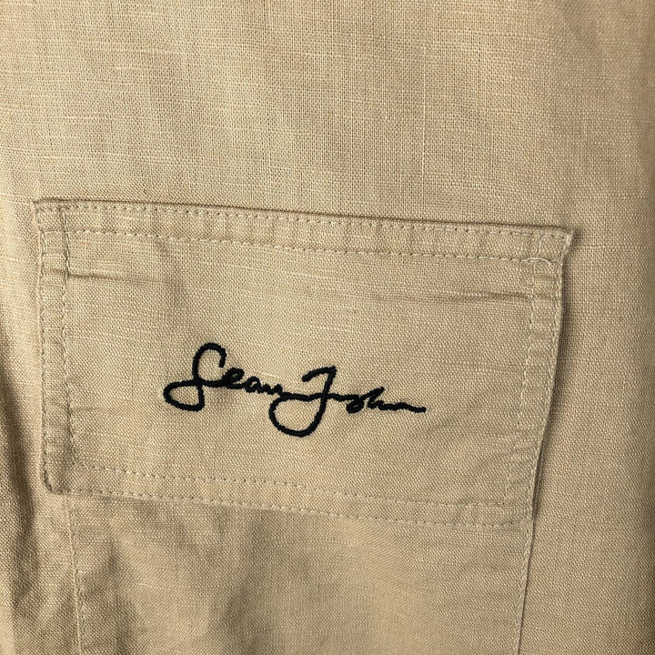 Sean John Short Sleeve Cotton and Linen Shirt, Men's XL (Equivalent) linen yellow type Vintage Second Hand