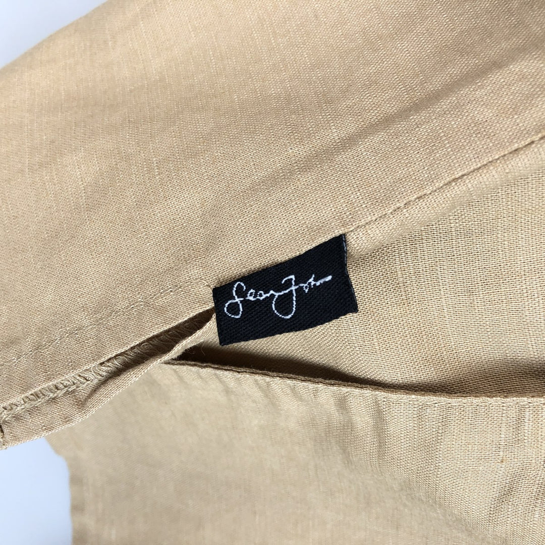 Sean John Short Sleeve Cotton and Linen Shirt, Men's XL (Equivalent) linen yellow type Vintage Second Hand