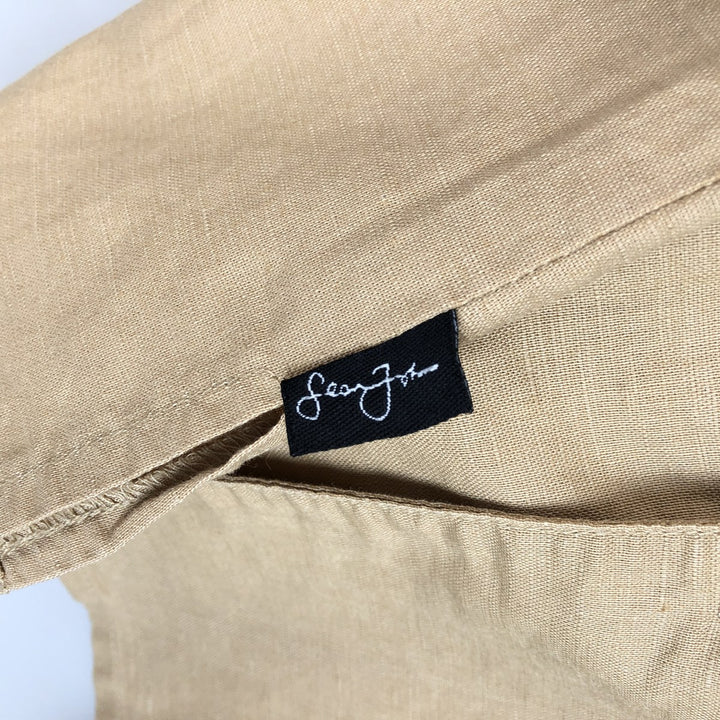Sean John Short Sleeve Cotton and Linen Shirt, Men's XL (Equivalent) linen yellow type Vintage Second Hand