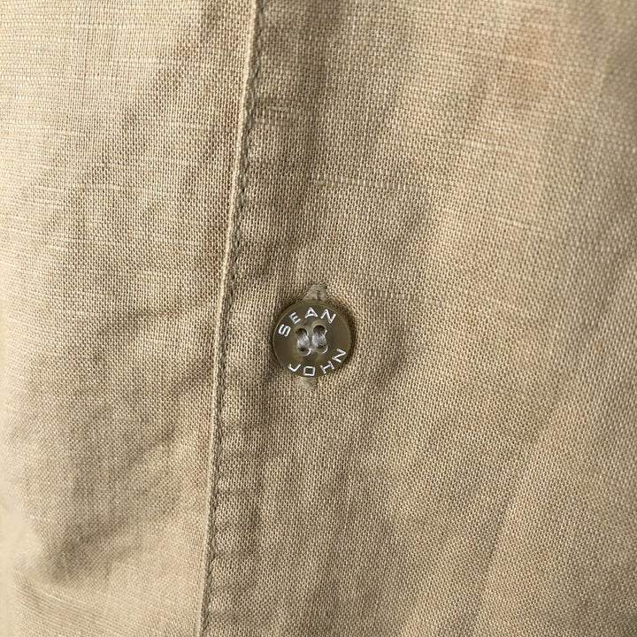 Sean John Short Sleeve Cotton and Linen Shirt, Men's XL (Equivalent) linen yellow type Vintage Second Hand