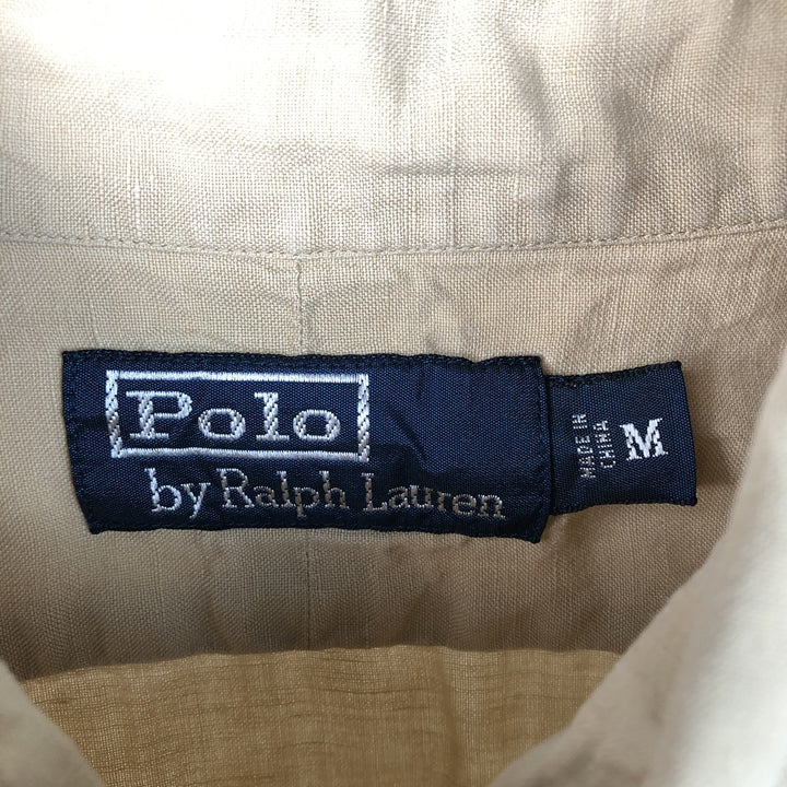 Ralph Lauren short-sleeved linen shirt, men's size M linen yellow type Vintage Second Hand