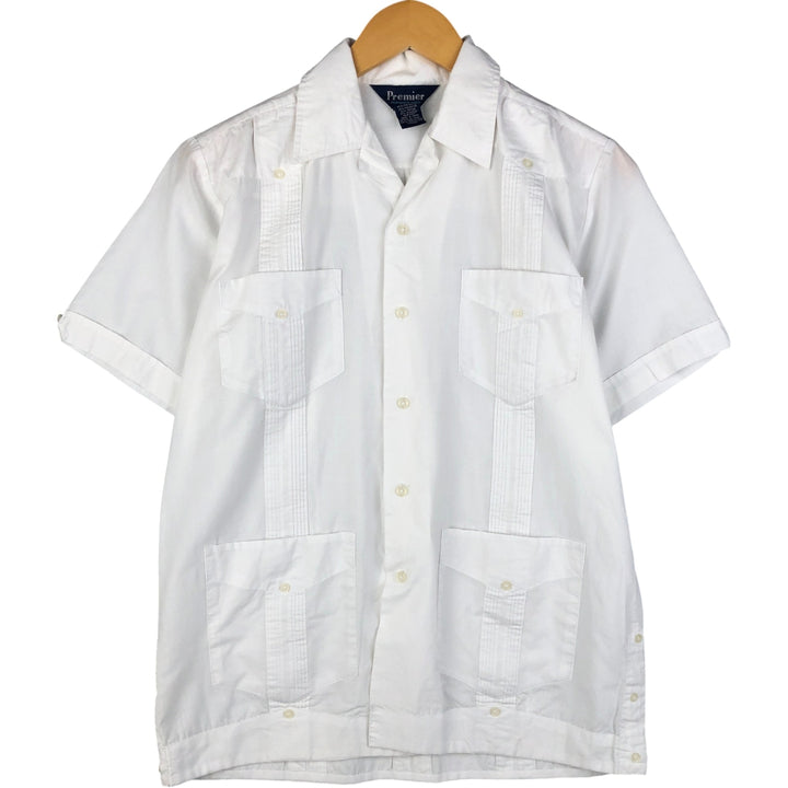 PREMIER Short Sleeve Open Collar Mexican Cuban Shirt, Men's Size Small cotton white type Vintage Second Hand