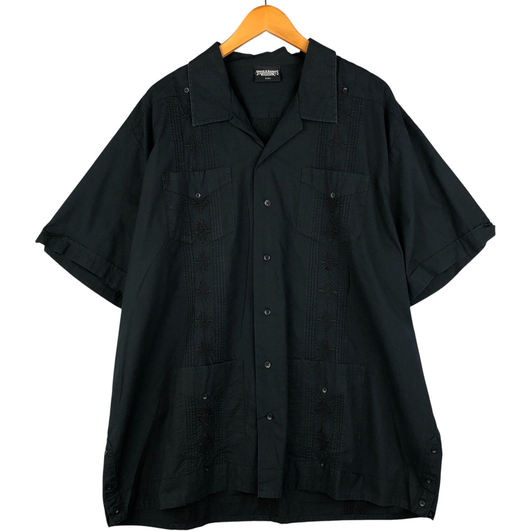 STEVE AND BARRY'S Short Sleeve Open Collar Mexican Shirt, Cuban Shirt, Box Shirt, Men's XXL cotton black type Vintage Second Hand
