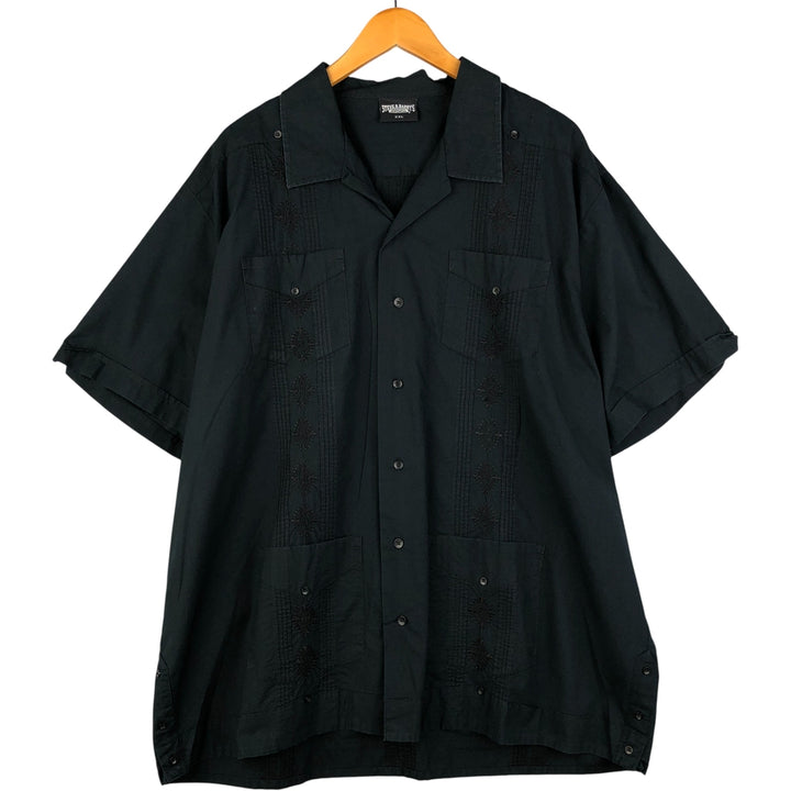 STEVE AND BARRY'S Short Sleeve Open Collar Mexican Shirt, Cuban Shirt, Box Shirt, Men's XXL cotton black type Vintage Second Hand