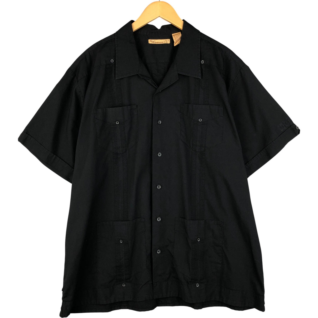 The Havanera Co. Short Sleeve Mexican Cuban Shirt, Men's XXL cotton black type Vintage Second Hand