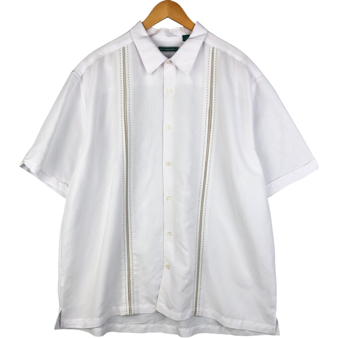 CUBAVERA Short Sleeve Open Collar Mexican Shirt, Cuban Shirt, Men's XXL Rayon white type Vintage Second Hand