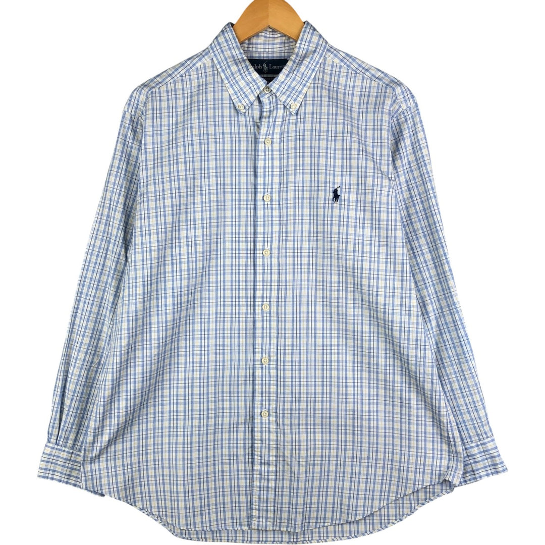 Ralph Lauren Classic Fit Long Sleeve Button Down Check Shirt Men's Size L cotton white type Vintage Second Hand
