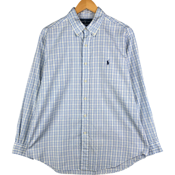 Ralph Lauren Classic Fit Long Sleeve Button Down Check Shirt Men's Size L cotton white type Vintage Second Hand