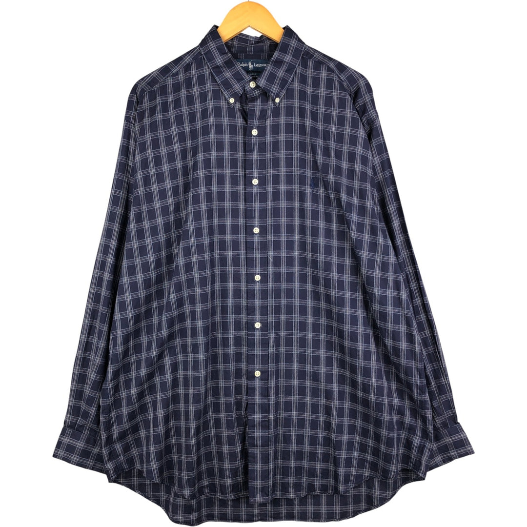 Ralph Lauren BLAKE long sleeve button down check shirt, men's XL size cotton navy blue type Vintage Second Hand