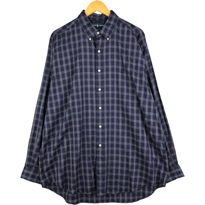 Ralph Lauren BLAKE long sleeve button down check shirt, men's XL size cotton navy blue type Vintage Second Hand