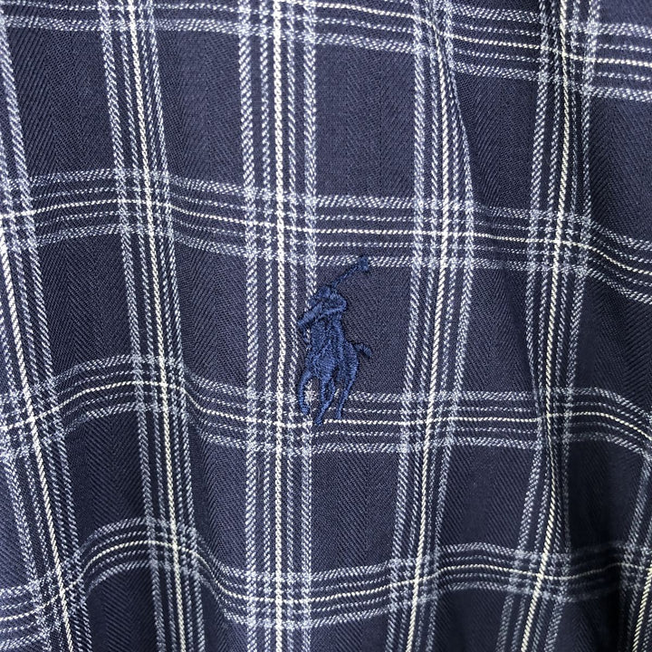 Ralph Lauren BLAKE long sleeve button down check shirt, men's XL size cotton navy blue type Vintage Second Hand