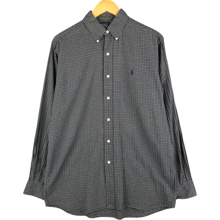 Ralph Lauren POLO by Ralph Lauren ELLINGTON long-sleeved button-down check shirt, men's size M cotton Charcoal Vintage Second Hand