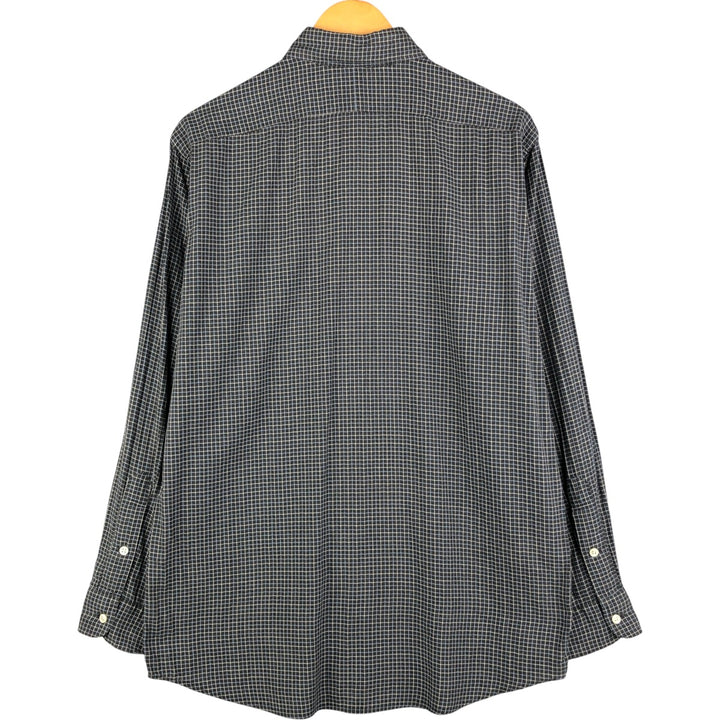 Ralph Lauren POLO by Ralph Lauren ELLINGTON long-sleeved button-down check shirt, men's size M cotton Charcoal Vintage Second Hand