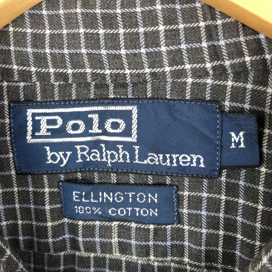 Ralph Lauren POLO by Ralph Lauren ELLINGTON long-sleeved button-down check shirt, men's size M cotton Charcoal Vintage Second Hand