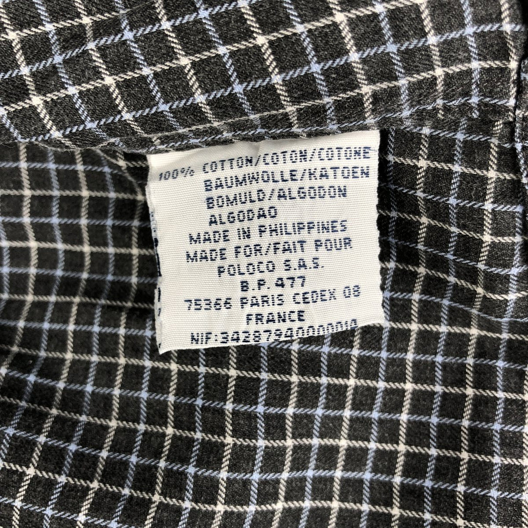 Ralph Lauren POLO by Ralph Lauren ELLINGTON long-sleeved button-down check shirt, men's size M cotton Charcoal Vintage Second Hand