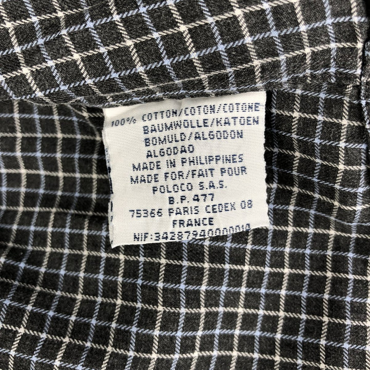 Ralph Lauren POLO by Ralph Lauren ELLINGTON long-sleeved button-down check shirt, men's size M cotton Charcoal Vintage Second Hand