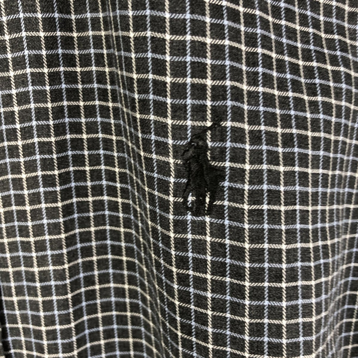 Ralph Lauren POLO by Ralph Lauren ELLINGTON long-sleeved button-down check shirt, men's size M cotton Charcoal Vintage Second Hand