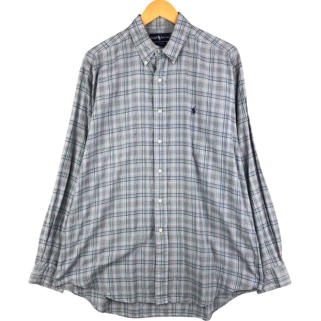 Ralph Lauren BLAIRE long sleeve button down check shirt, men's size L cotton Blue type light blue Vintage Second Hand