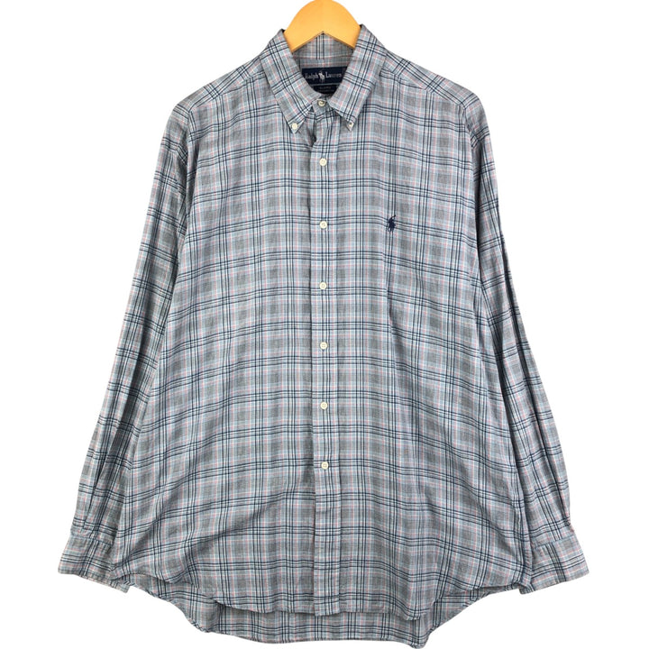 Ralph Lauren BLAIRE long sleeve button down check shirt, men's size L cotton Blue type light blue Vintage Second Hand