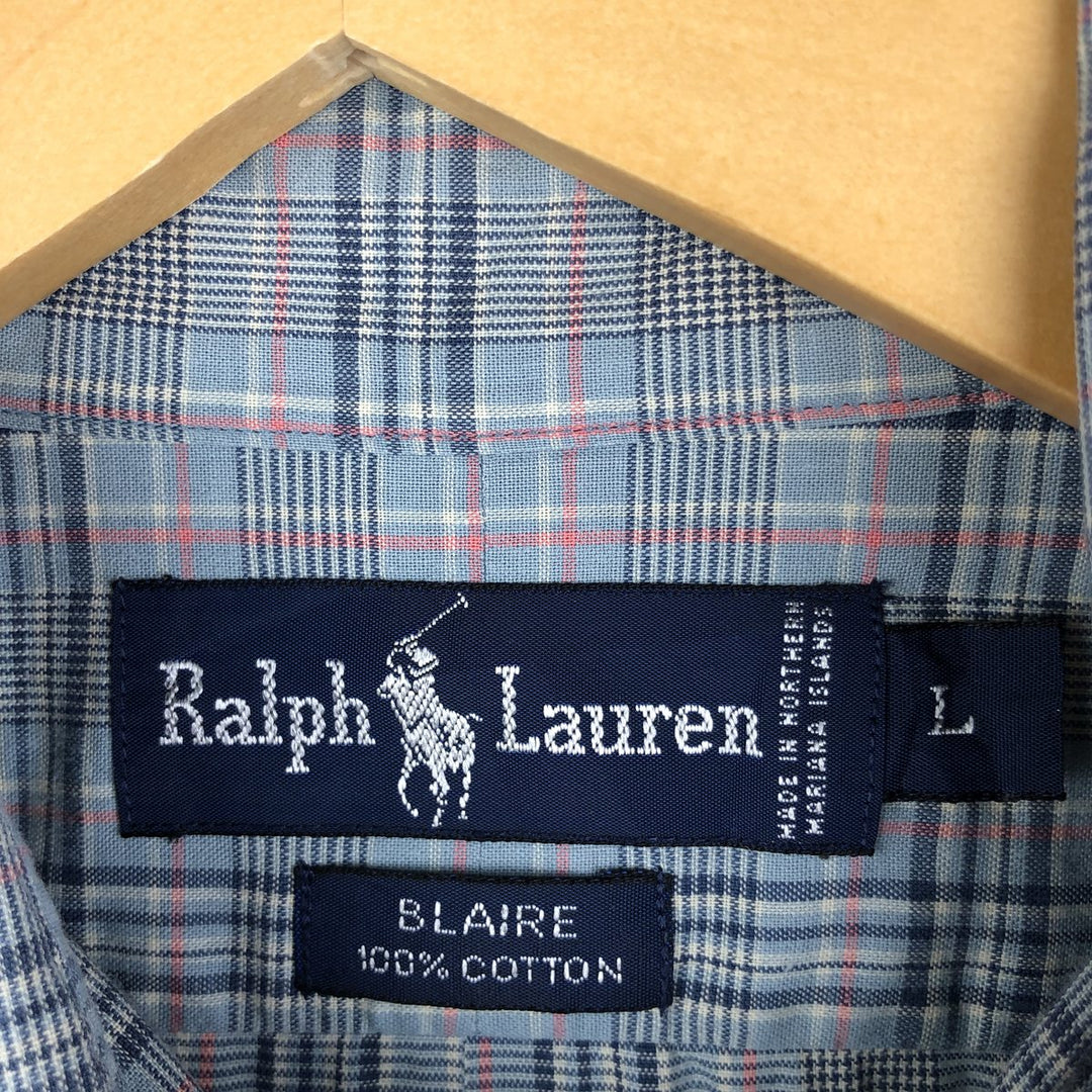 Ralph Lauren BLAIRE long sleeve button down check shirt, men's size L cotton Blue type light blue Vintage Second Hand