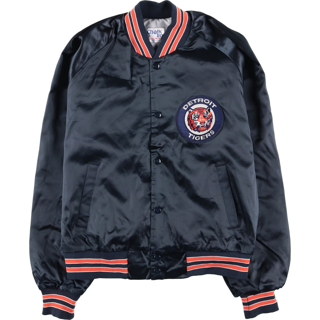 80s-90'S Chalk Line MLB Detroit Tigers Nylon Varsity Jacket, Men's Size L Nylon navy blue type Vintage Second Hand