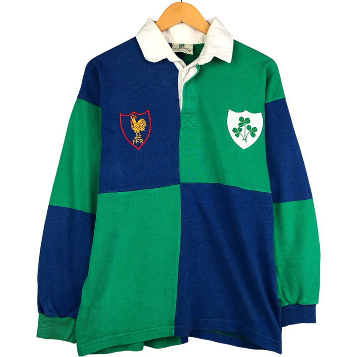 Vintage 90'S Connolly Crazy Pattern Long Sleeve Rugby Shirt, Men's Size L unclear blue type Vintage Second Hand