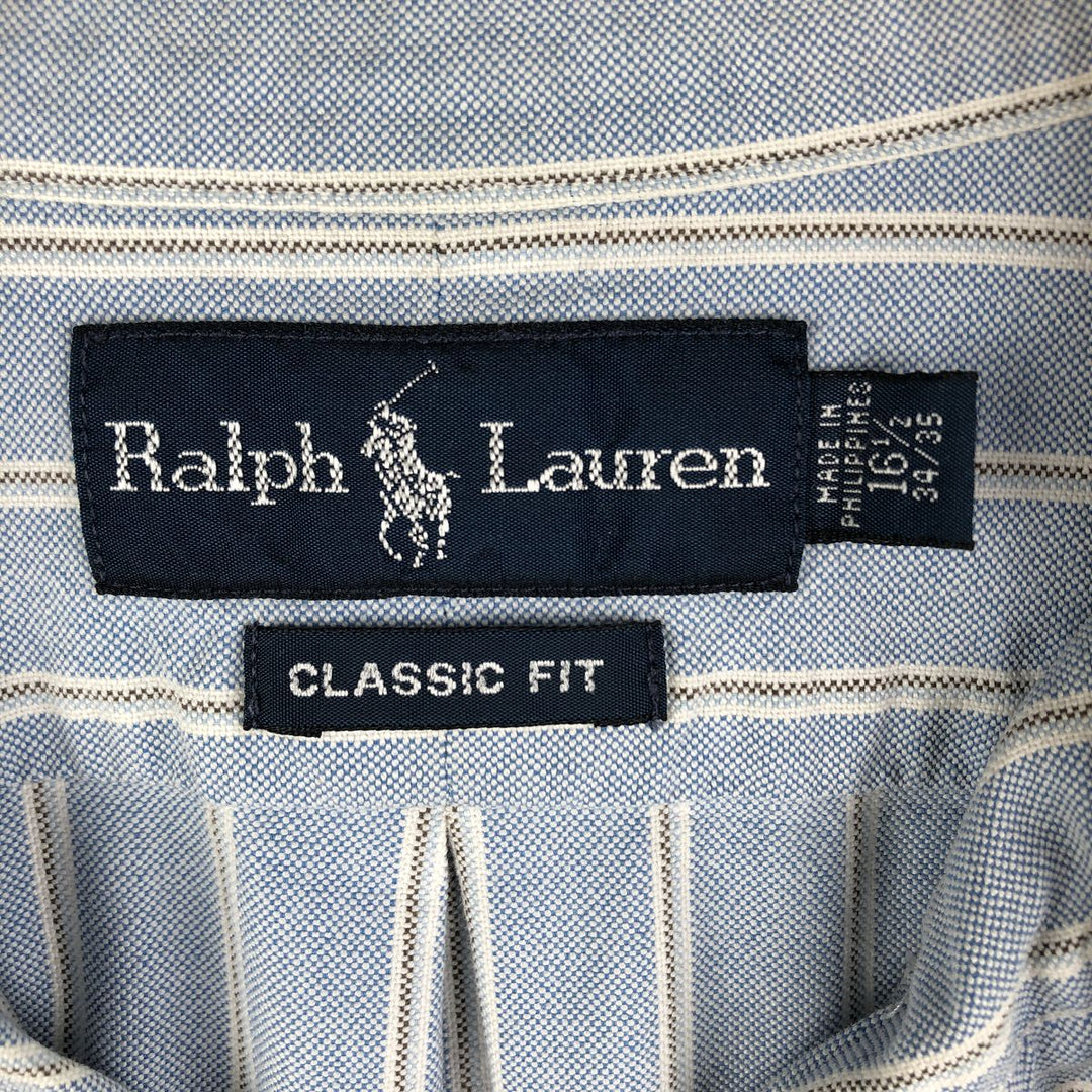 Ralph Lauren Classic Fit Multi-Stripe Long Sleeve Button-Down Striped Shirt, Men's Size L cotton Blue type light blue Vintage Second Hand