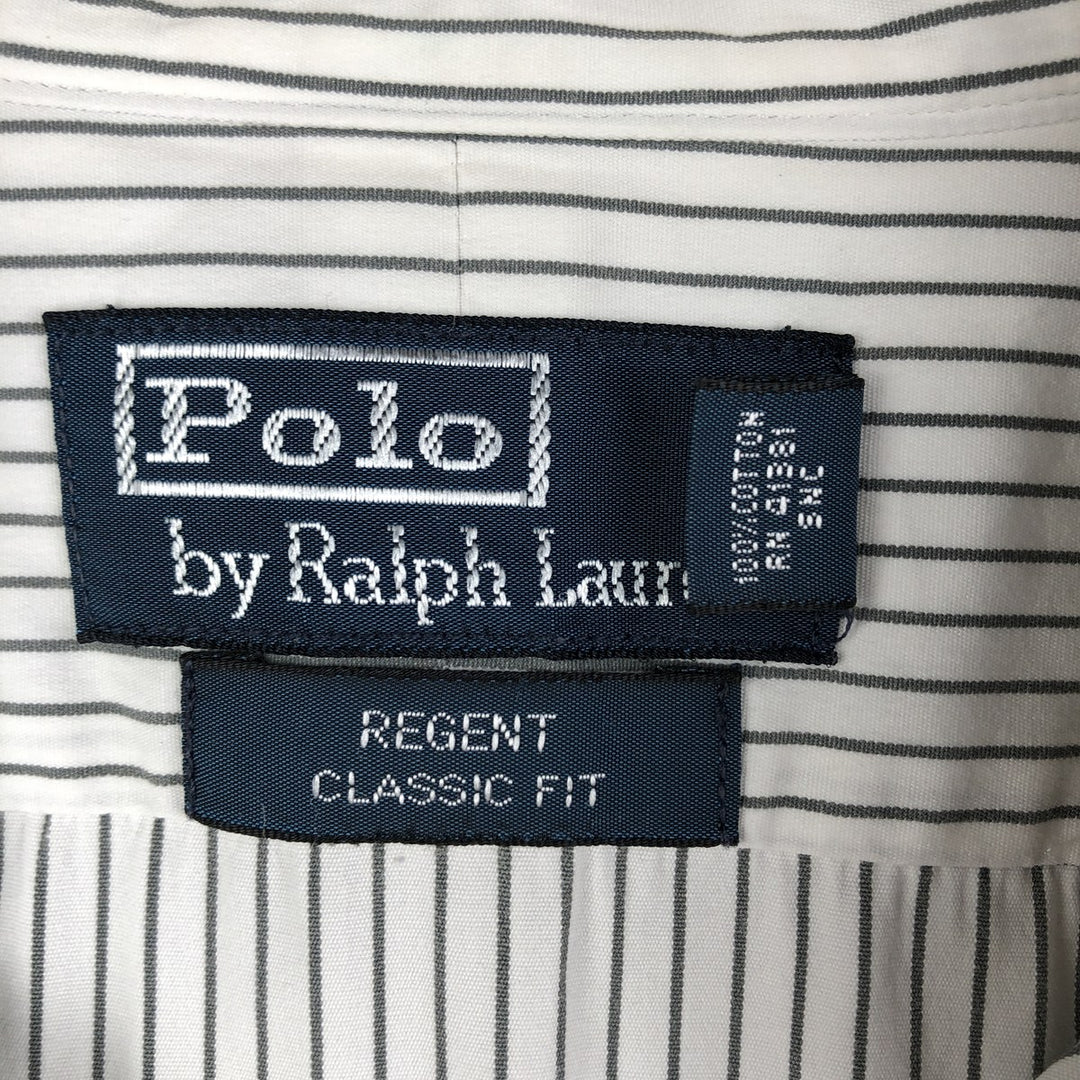 Ralph Lauren POLO by Ralph Lauren REGENT CLASSIC FIT wide collar long sleeve striped shirt, men's size L cotton white type Vintage Second Hand
