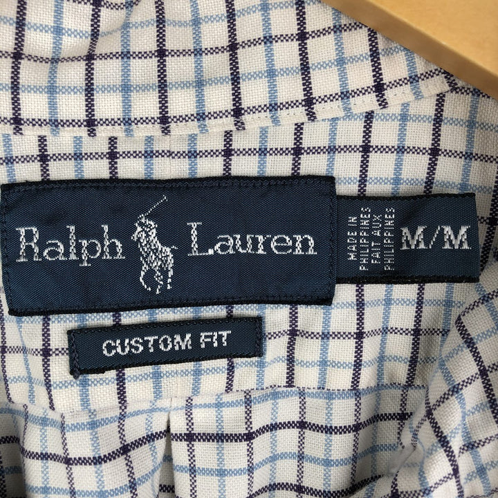 Ralph Lauren CUSTOM FIT long sleeve button down check shirt men's size M cotton white type Vintage Second Hand