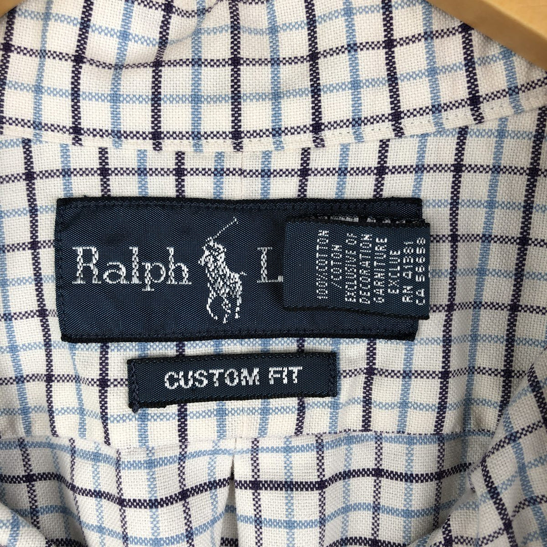 Ralph Lauren CUSTOM FIT long sleeve button down check shirt men's size M cotton white type Vintage Second Hand